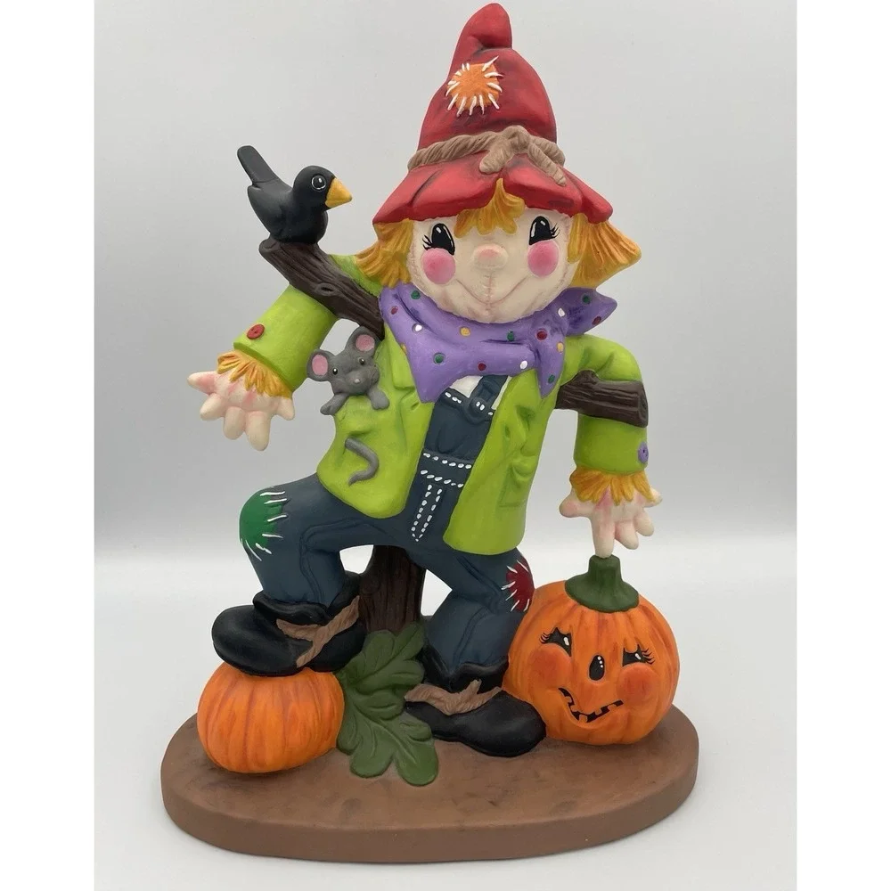 Hand Painted Ceramic Scarecrow Pumpkin Jack-O-Lantern Halloween Fall Decor 11.5